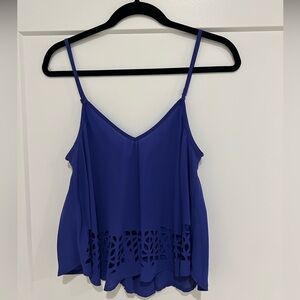 Eyeshadow Royal Blue Flowy Tank with Eyelet Cut-Out Design